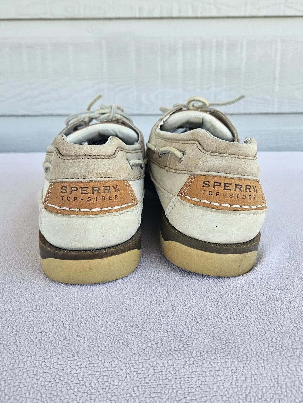 Sperry Mako 2-Eye Boat Shoes Loafer Men SZ 12 Beige Cream Suede Leather 0768101
